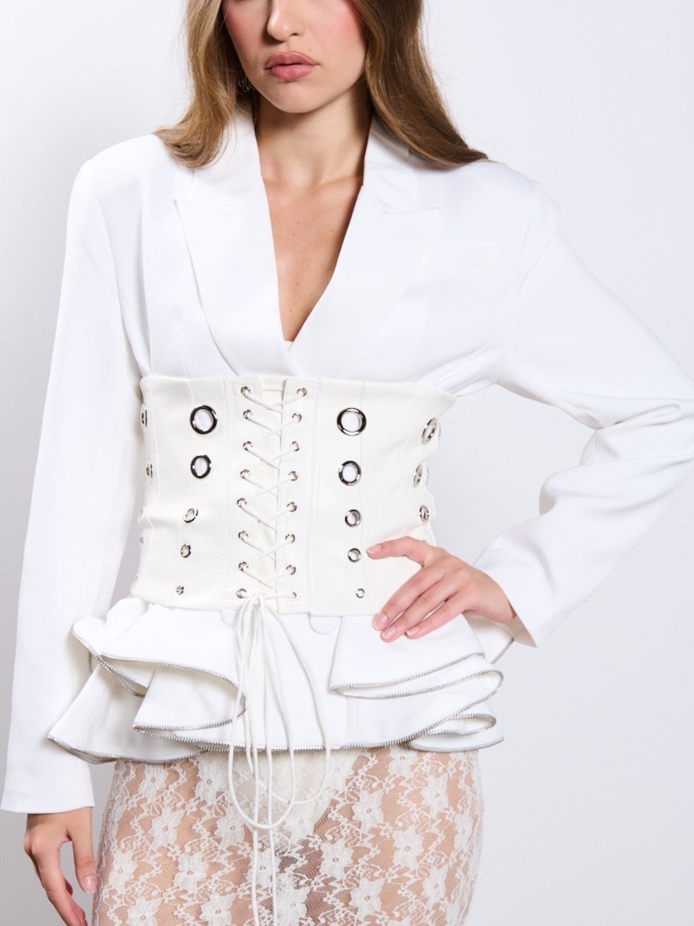 AKIRA Ultimate Edge White Faux Leather Grommet Belt